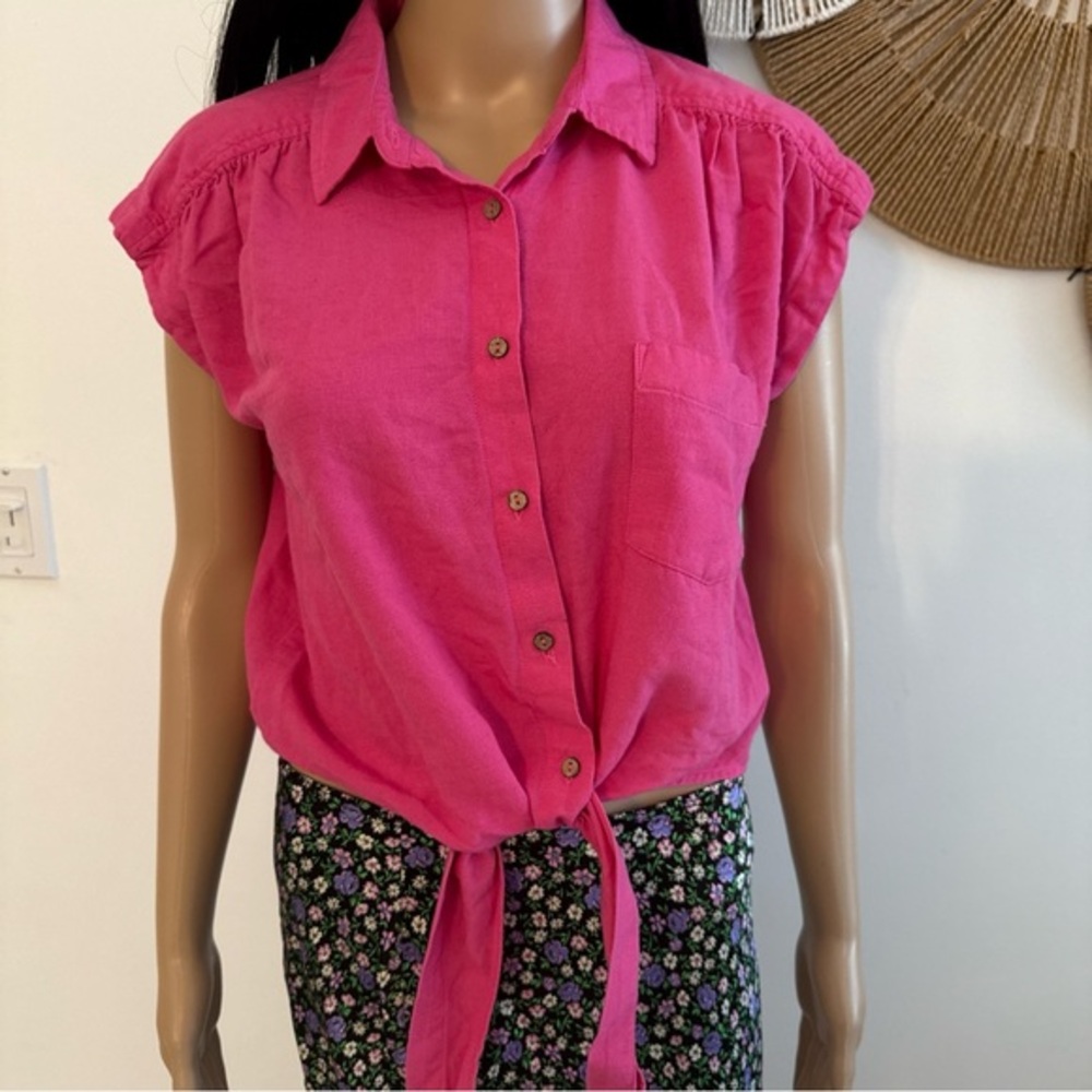 Chic Pink Button-Down Tie-Front Shirt
